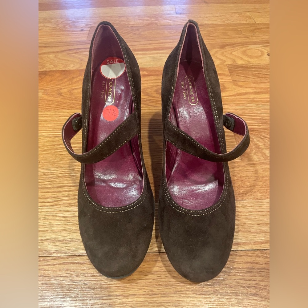 Coach Dark Brown Suede High-Heeled Mary Janes